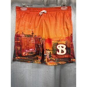 BKTSQD‎ Boys Orange Sunset Cityscape Mesh Basketball Shorts Youth XL YA315S26ORG